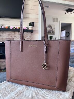 Michael Kors Cognac Saffiano Leather Tote with MK Charm
